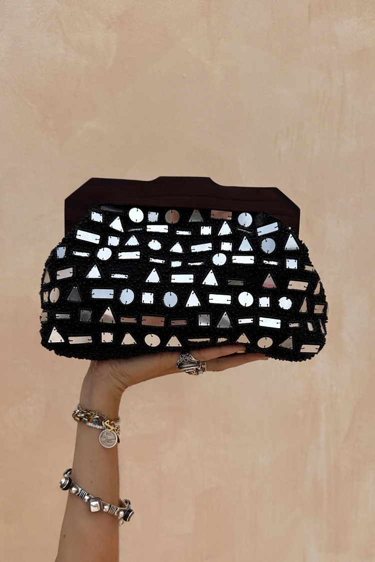 Black Beaded Mirror Bag - Image 3