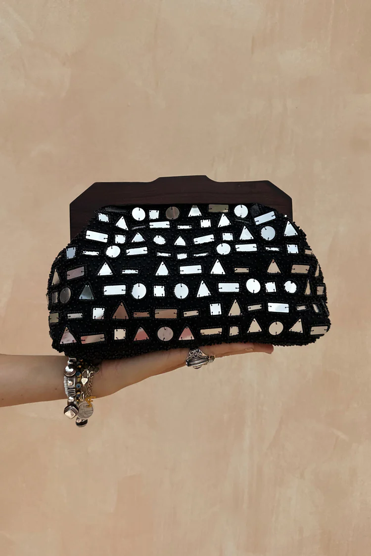 Black Beaded Mirror Bag - Image 7