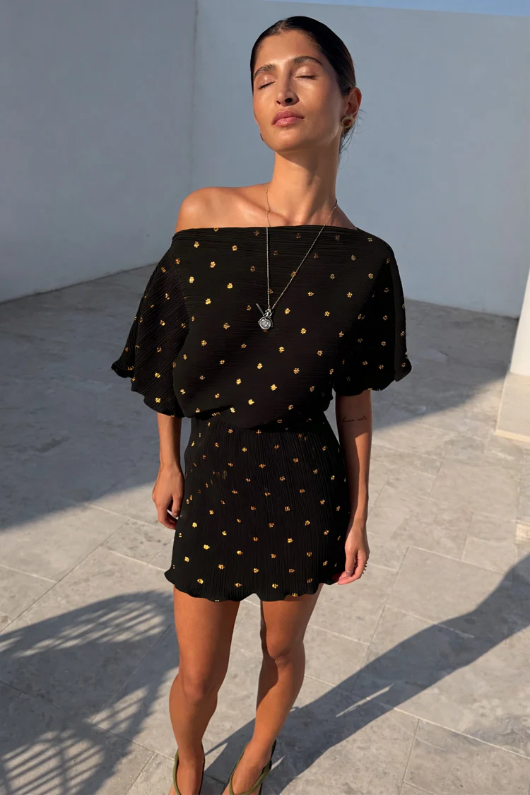 Black Plisse Mini Tilly Dress - Image 3