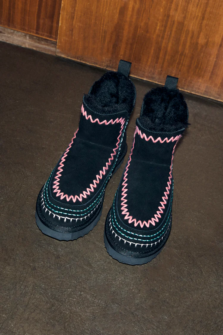 Black Stitch Suede Boots - Image 4