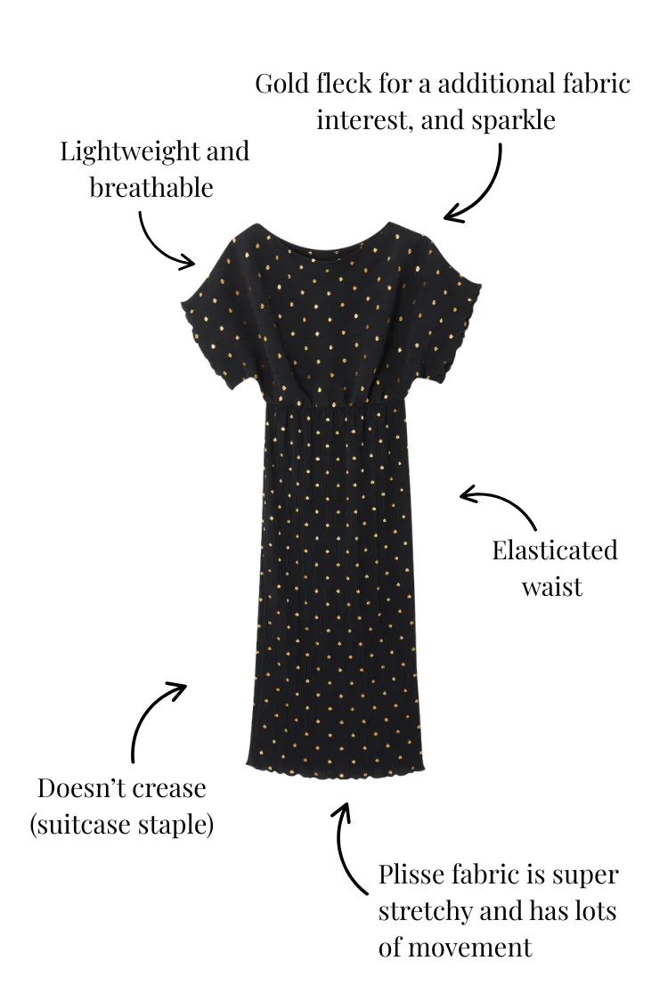 Black Tilly Plisse Dress with Gold Fleck - Image 7