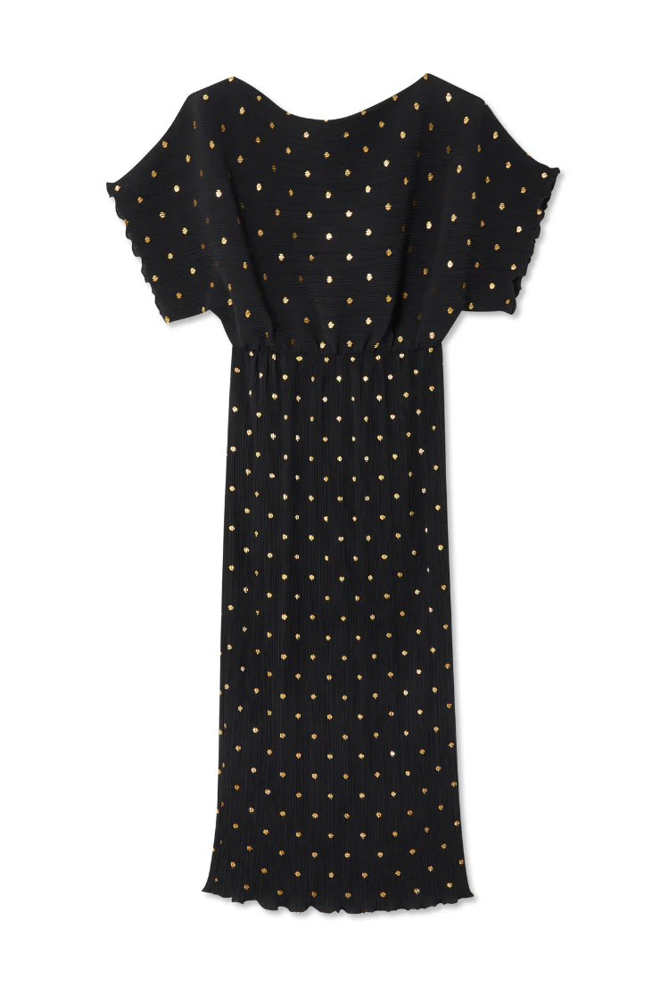 Black Tilly Plisse Dress with Gold Fleck - Image 8