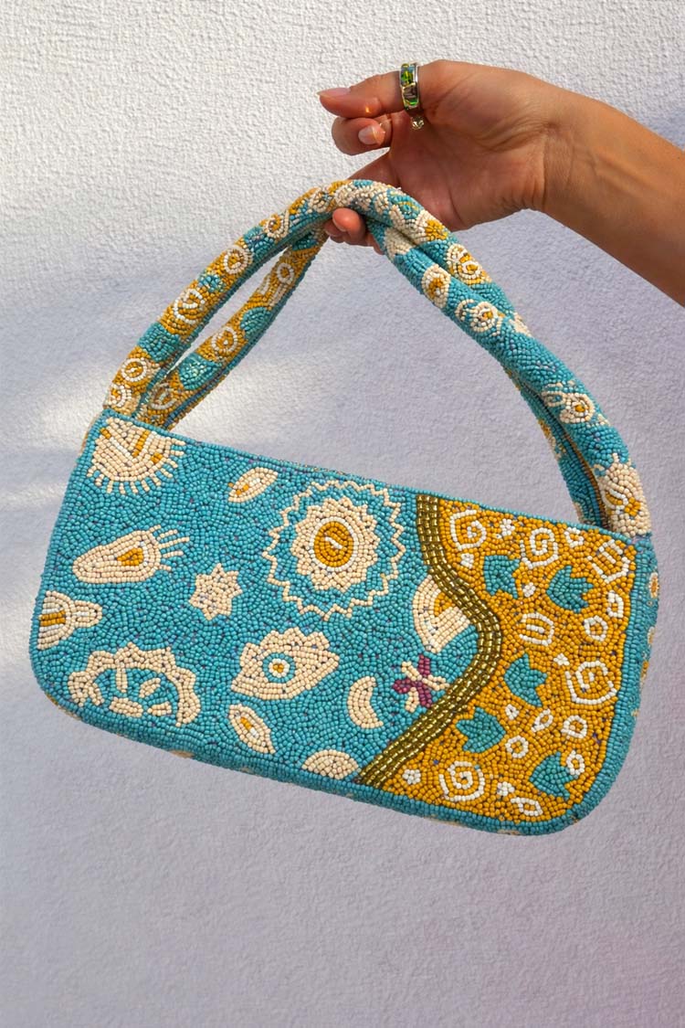 Blue and Yellow Morocco Beaded bag - Image 3