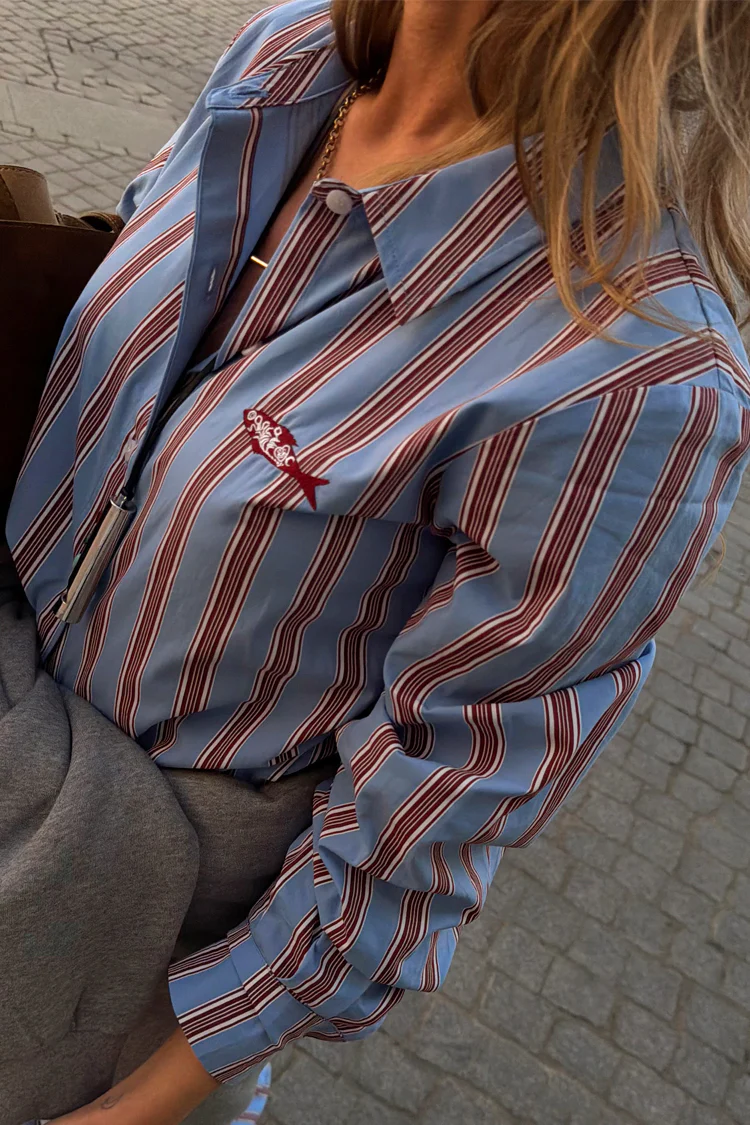 Blue Cotton Stripe Miley Shirt - Image 8