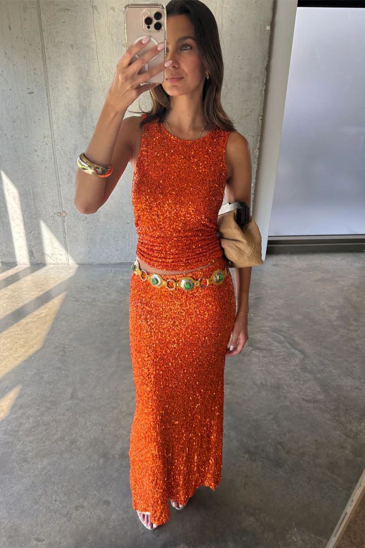 Orange Sequin Dorris Skirt Petite - Image 4