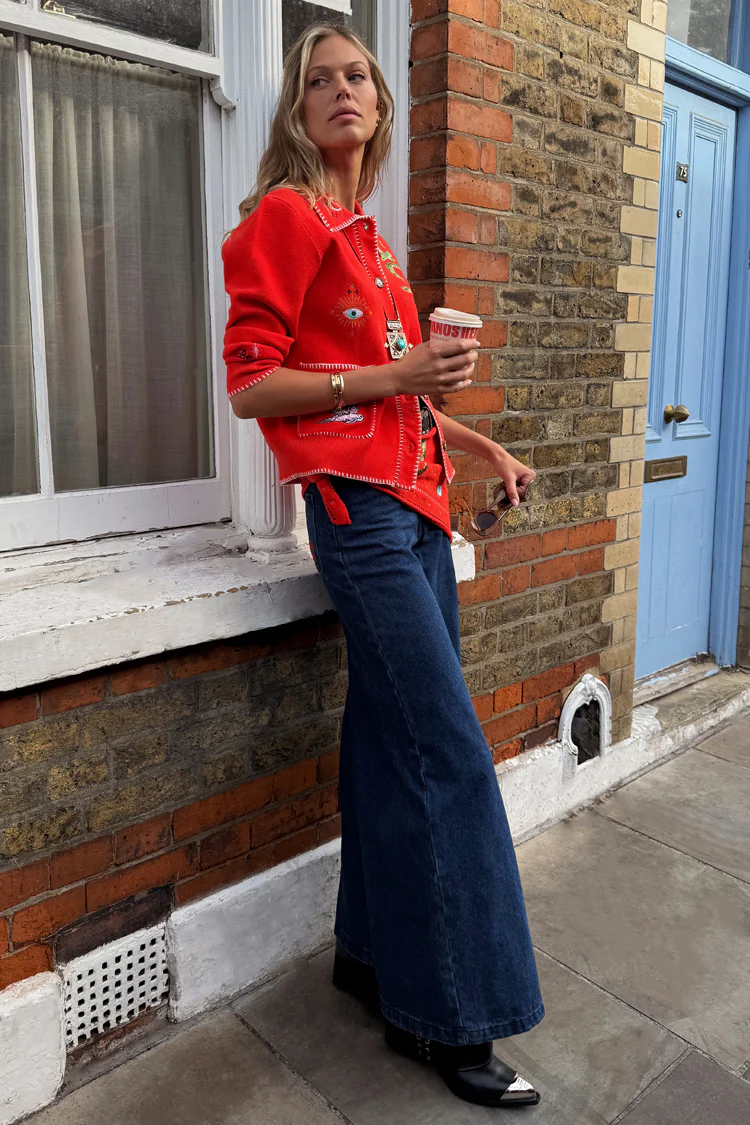 Red Mystical Cardigan with Collar - Image 3
