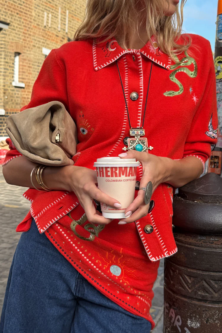 Red Mystical Cardigan with Collar - Image 7