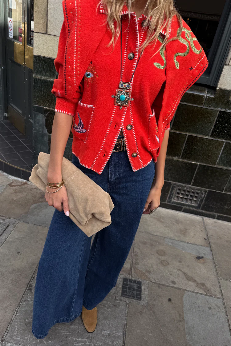 Red Mystical Cardigan with Collar - Image 9