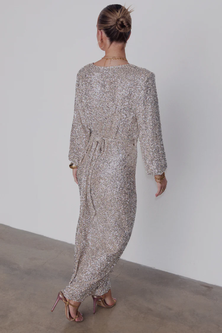 Silver Sequin Kira Wrap Dress - Image 8